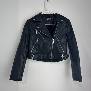 Zara Women’s Faux Leather Bike Jacket XS Black Military Motorcycle Mob Wife